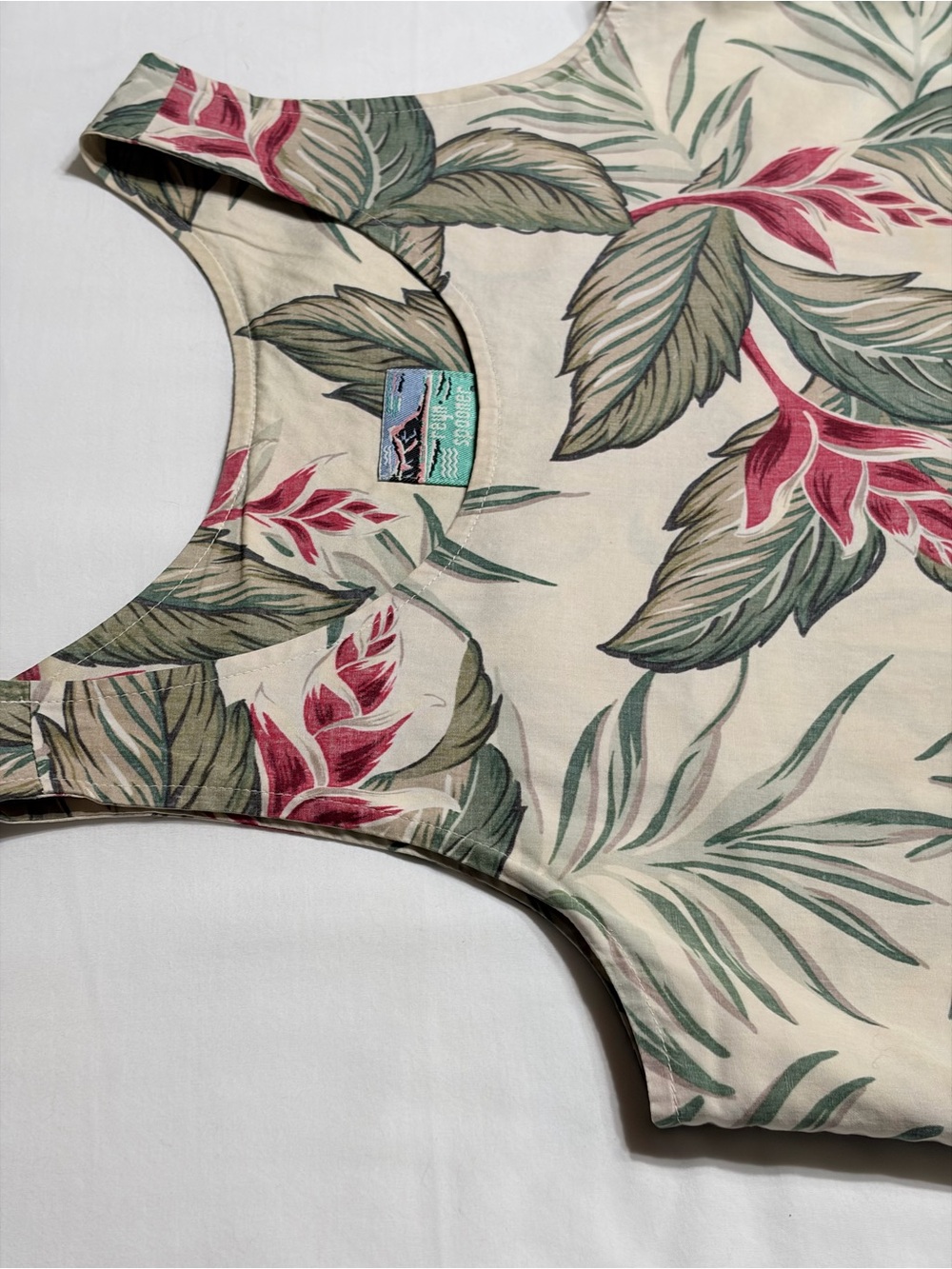 VACATION NIGHTS !Sleeveless Floral A-Line Dress in Cream and Coral 100% Cotton - Picture 11 of 16
